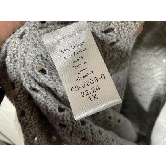 < Roaman’s Plus Size Open Knit Gray Cardigan > - Picture 3 of 4